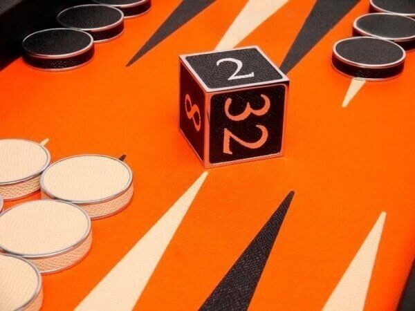 Excalibur Leather Backgammon Set - EXC03 - Black Case with Tangerine Field - Image 4