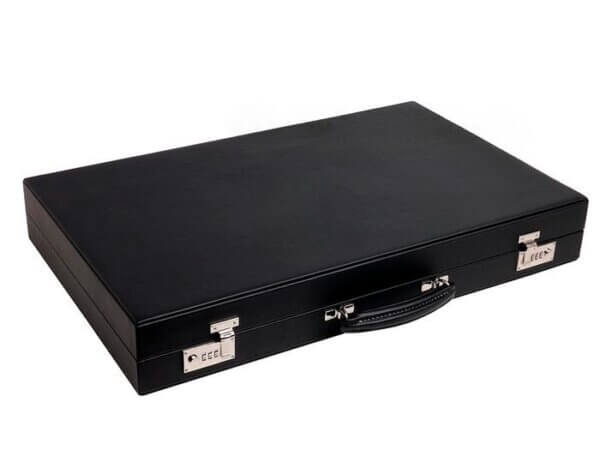 Excalibur Leather Backgammon Set - EXC03 - Black Case with Tangerine Field - Image 6