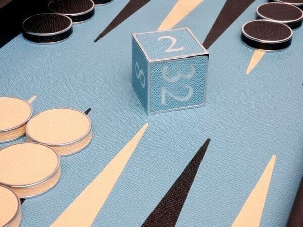 Excalibur Leather Backgammon Set - EXC04 - Black Case with Sky Blue Field - Image 5