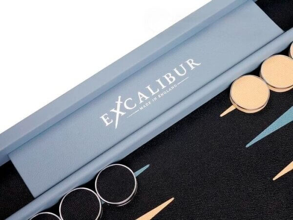 Excalibur Leather Backgammon Set - EXC05 - Haze Blue Case with Marine Field - Image 4