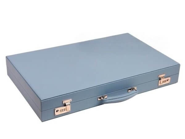 Excalibur Leather Backgammon Set - EXC05 - Haze Blue Case with Marine Field - Image 6