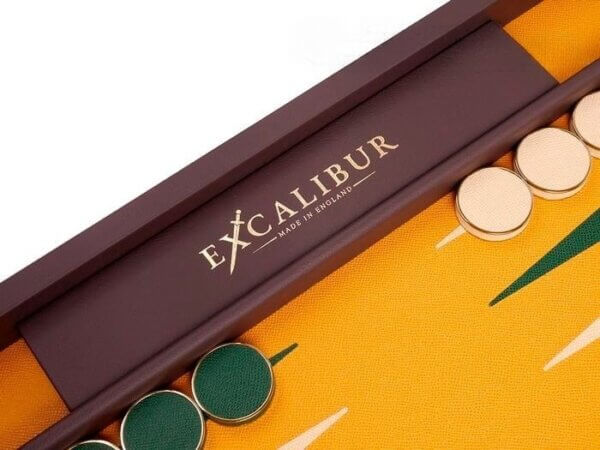 Excalibur Leather Backgammon Set - EXC06 - Mocha Case with Mustard Field - Image 4