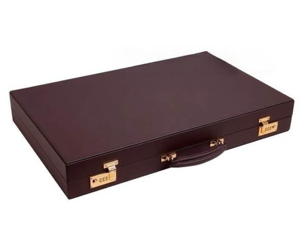 Excalibur Leather Backgammon Set - EXC06 - Mocha Case with Mustard Field - Image 6
