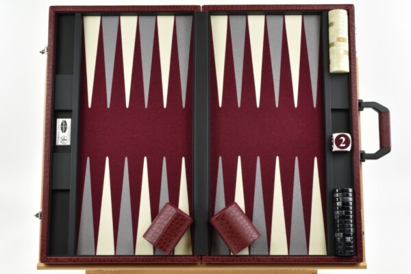 Special Edition Bordeaux Gray White FTH Tournament Size Backgammon Set. 45mm Checkers - Image 4