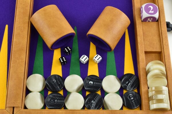 Special Edition Purple-Green-Yellow FTH Tournament Size Backgammon Board. 45mm Checkers - Image 3