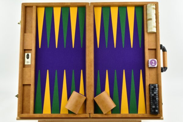 Special Edition Purple-Green-Yellow FTH Tournament Size Backgammon Board. 45mm Checkers - Image 4
