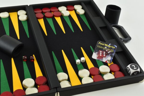 Black/ Green - Yellow FTH Tournament Size Backgammon Board. 45mm Red & White Checkers - Image 4