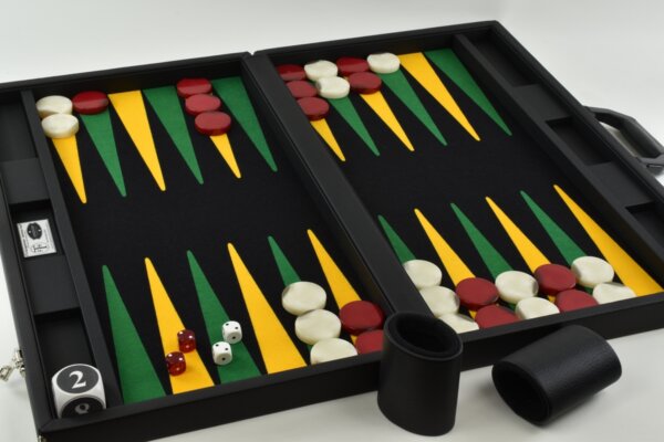 Black/ Green - Yellow FTH Tournament Size Backgammon Board. 45mm Red & White Checkers - Image 5