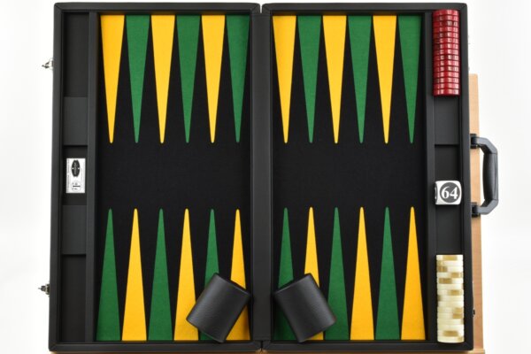 Black/ Green - Yellow FTH Tournament Size Backgammon Board. 45mm Red & White Checkers - Image 7