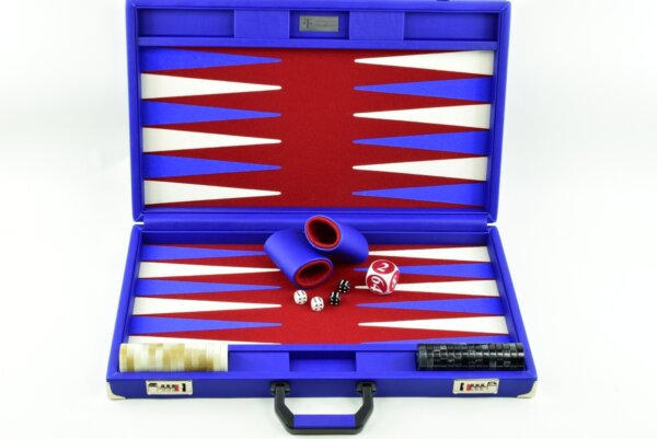 "Blue" - Special Edition Blue-Red-White FTH Tournament Size Backgammon Board. 45mm Checkers - Image 2