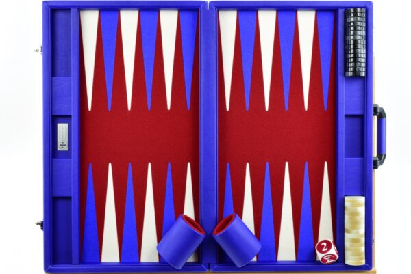 "Blue" - Special Edition Blue-Red-White FTH Tournament Size Backgammon Board. 45mm Checkers - Image 4