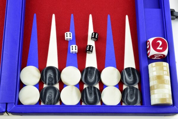 "Blue" - Special Edition Blue-Red-White FTH Tournament Size Backgammon Board. 45mm Checkers - Image 3