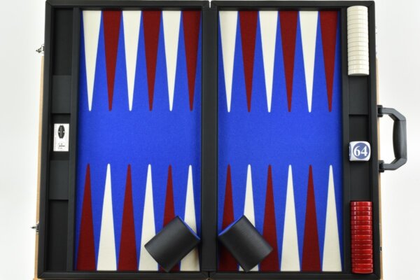 Blue/Red/White FTH Tournament Size Backgammon Board. 45mm Checkers - Image 4