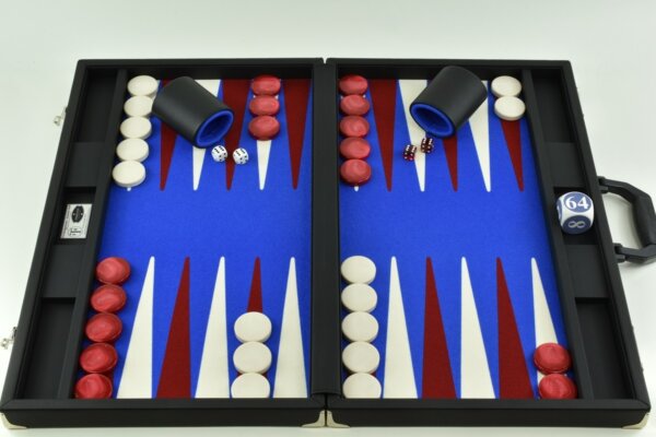 Blue/Red/White FTH Tournament Size Backgammon Board. 45mm Checkers