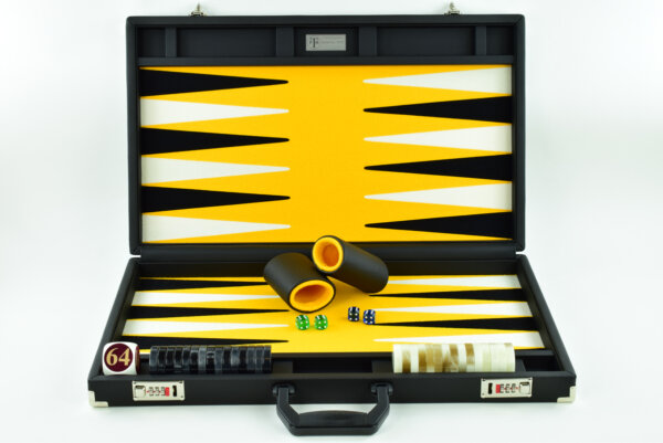 Butterscotch/Black/White FTH Tournament Size Backgammon Board. 45mm Checkers - Image 2