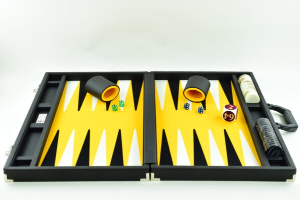Butterscotch/Black/White FTH Tournament Size Backgammon Board. 45mm Checkers