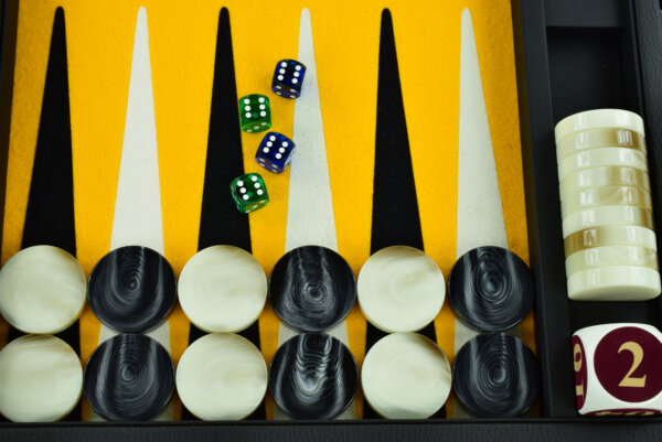 Butterscotch/Black/White FTH Tournament Size Backgammon Board. 45mm Checkers - Image 3