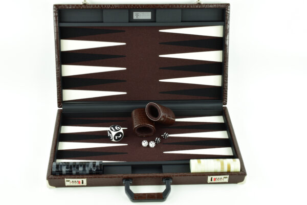 "Chocolate Crocodile" - Special Edition Brown-Black-White FTH Tournament Size Backgammon Board. 45mm Checkers - Image 2