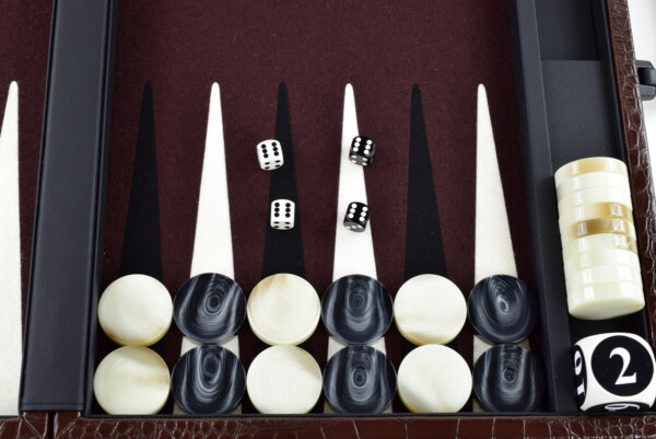 "Chocolate Crocodile" - Special Edition Brown-Black-White FTH Tournament Size Backgammon Board. 45mm Checkers - Image 3