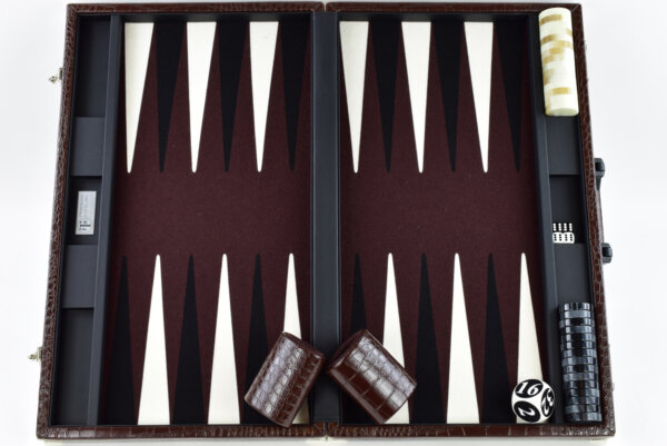 "Chocolate Crocodile" - Special Edition Brown-Black-White FTH Tournament Size Backgammon Board. 45mm Checkers - Image 4