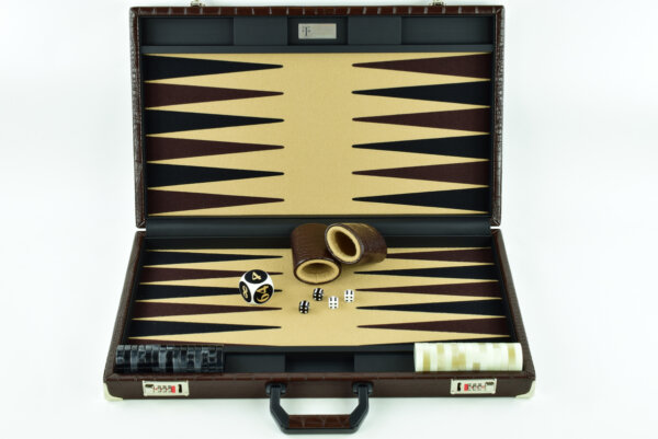 "Chocolate Crocodile" - Special Edition Sand-Brown-Black FTH Tournament Size Backgammon Board. 45mm Checkers - Image 2