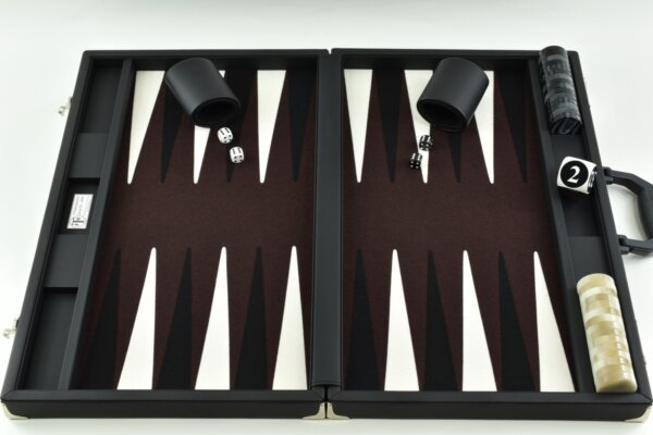 Dark Brown/White/Black FTH Tournament Size Backgammon Board. 45mm Checkers - Image 3