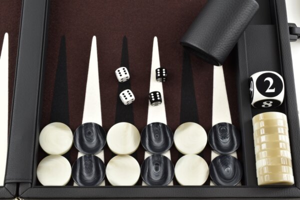 Dark Brown/White/Black FTH Tournament Size Backgammon Board. 45mm Checkers - Image 4