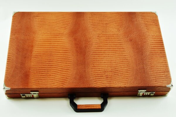 . "Embossed Leather With Alligator Pattern" - Special Edition Sand-Green-Red FTH Tournament Size Backgammon Board. 45mm Checkers - Image 5