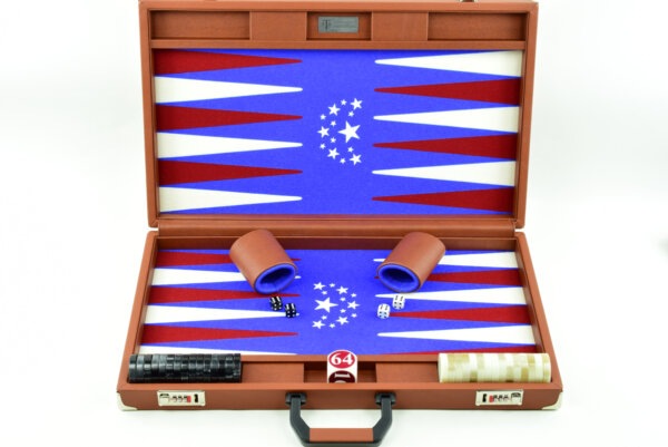 "Fazil's Gift To America" - Special Edition Blue-Red-White FTH Tournament Size Backgammon Board. 45mm Checkers - Image 2