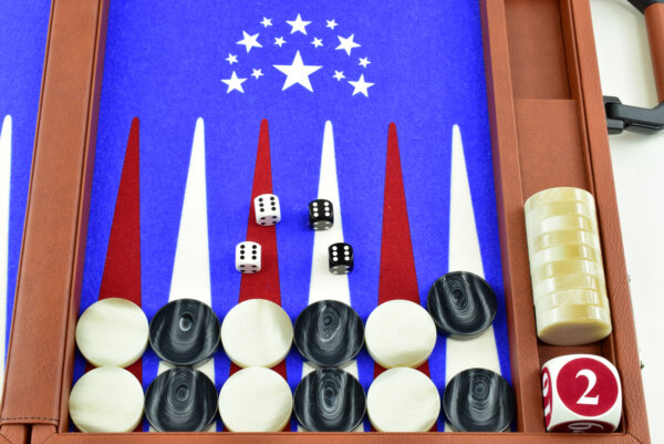 "Fazil's Gift To America" - Special Edition Blue-Red-White FTH Tournament Size Backgammon Board. 45mm Checkers - Image 3