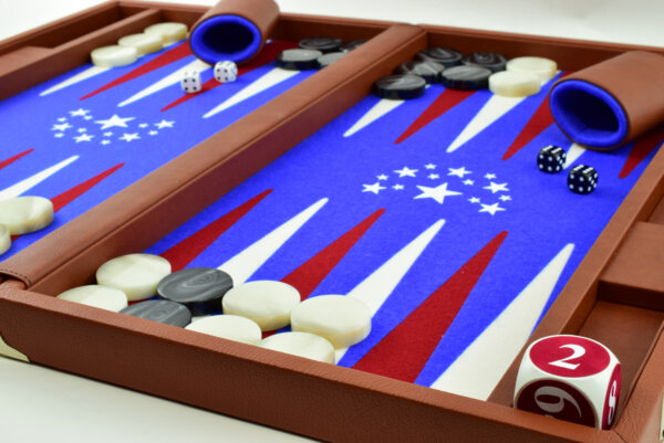 "Fazil's Gift To America" - Special Edition Blue-Red-White FTH Tournament Size Backgammon Board. 45mm Checkers - Image 5