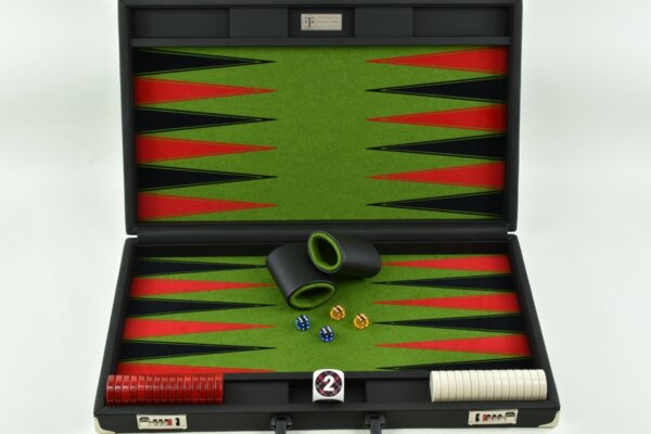 Fern Green/Red/Black FTH Tournament Size Backgammon Board. 45mm Checkers - Image 2