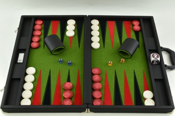 Fern Green/Red/Black FTH Tournament Size Backgammon Board. 45mm Checkers