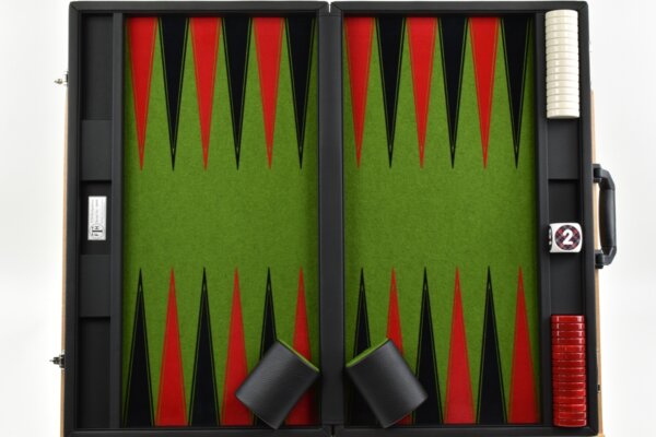 Fern Green/Red/Black FTH Tournament Size Backgammon Board. 45mm Checkers - Image 4
