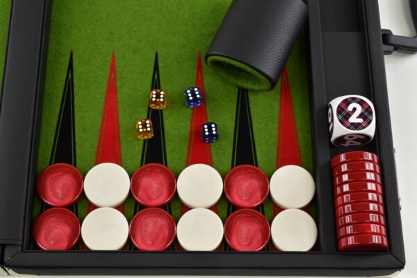 Fern Green/Red/Black FTH Tournament Size Backgammon Board. 45mm Checkers - Image 3