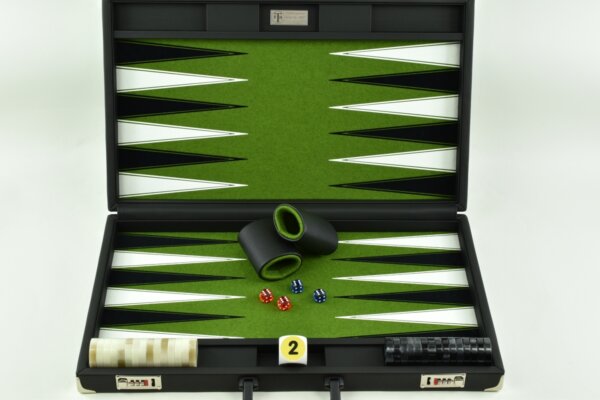 Fern Green/White/Black FTH Tournament Size Backgammon Board. 45mm Checkers - Image 2
