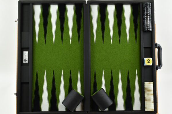 Fern Green/White/Black FTH Tournament Size Backgammon Board. 45mm Checkers - Image 4