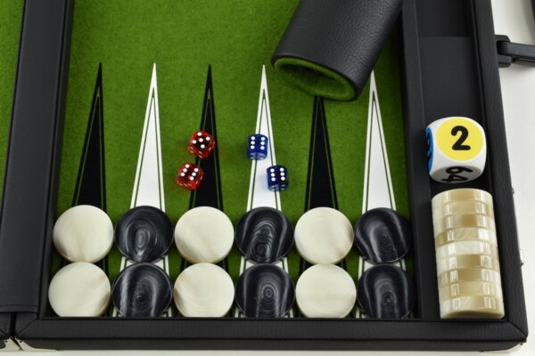 Fern Green/White/Black FTH Tournament Size Backgammon Board. 45mm Checkers - Image 3