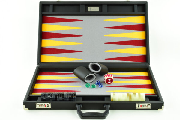 Gray/Maroon/Gold FTH Tournament Size Backgammon Board. 45mm Checkers - Image 2