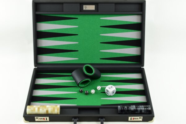 Green/Black/Gray FTH Tournament Size Backgammon Board. 45mm Checkers - Image 2