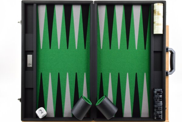 Green/Black/Gray FTH Tournament Size Backgammon Board. 45mm Checkers - Image 3