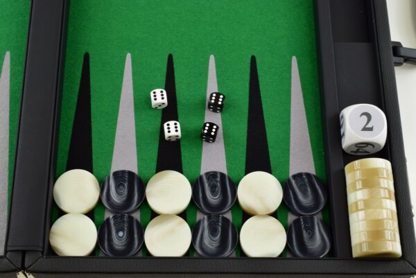 Green/Black/Gray FTH Tournament Size Backgammon Board. 45mm Checkers - Image 4