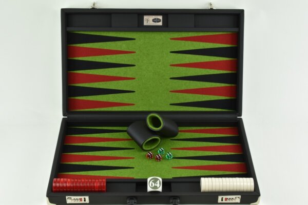 Green/Red/Black FTH Tournament Size Backgammon Board. 45mm Checkers - Image 2