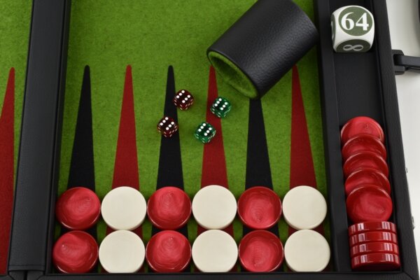 Green/Red/Black FTH Tournament Size Backgammon Board. 45mm Checkers - Image 3