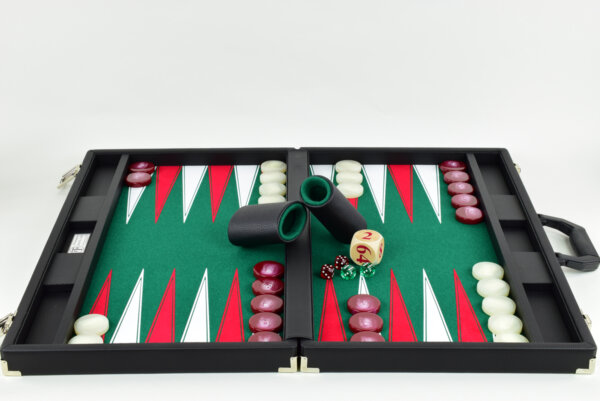 Green/Red/White FTH Tournament Size Backgammon Board. 45mm Checkers