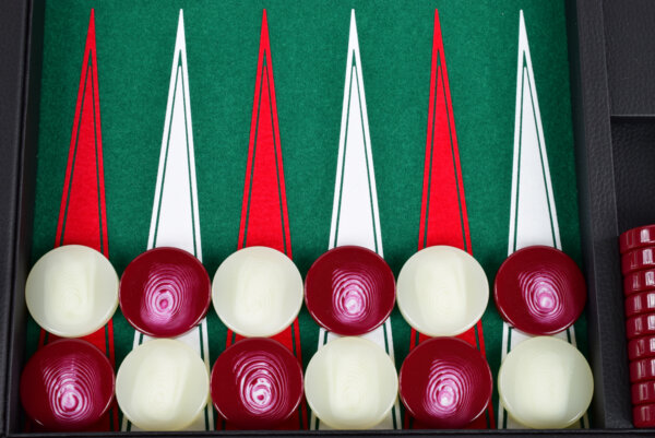 Green/Red/White FTH Tournament Size Backgammon Board. 45mm Checkers - Image 3