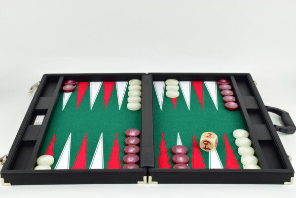 Green/Red/White FTH Tournament Size Backgammon Board. 45mm Checkers - Image 4