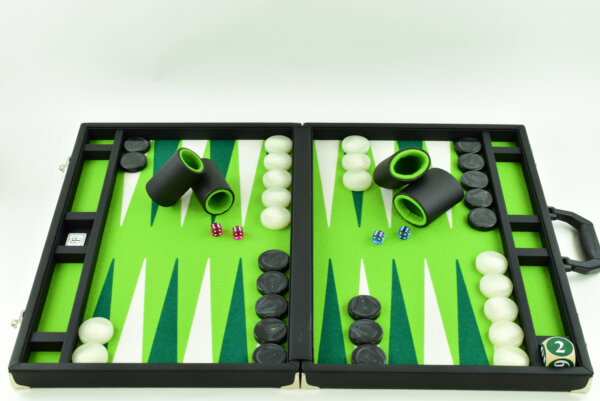 Mai Green-Green-White Jumbo FTH Backgammon Set. 50mm Checkers
