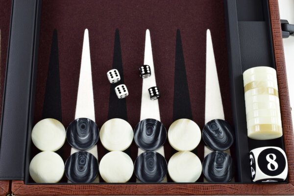 "Mocha Alligator" - Special Edition Brown-Black-White FTH Tournament Size Backgammon Board. 45mm Checkers - Image 3