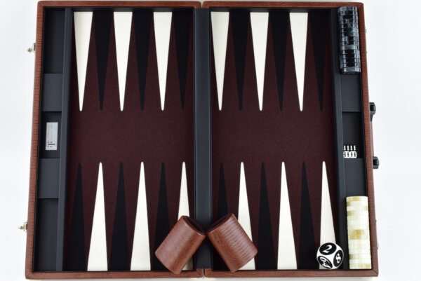 "Mocha Alligator" - Special Edition Brown-Black-White FTH Tournament Size Backgammon Board. 45mm Checkers - Image 4